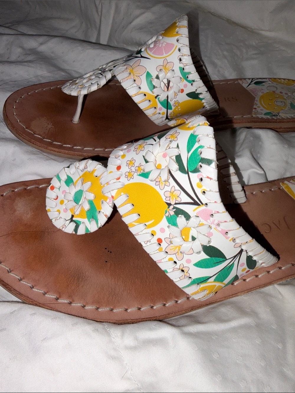 HTF Jack Rogers Lemon print whipstitch Flat Sandals - Picture 4 of 13